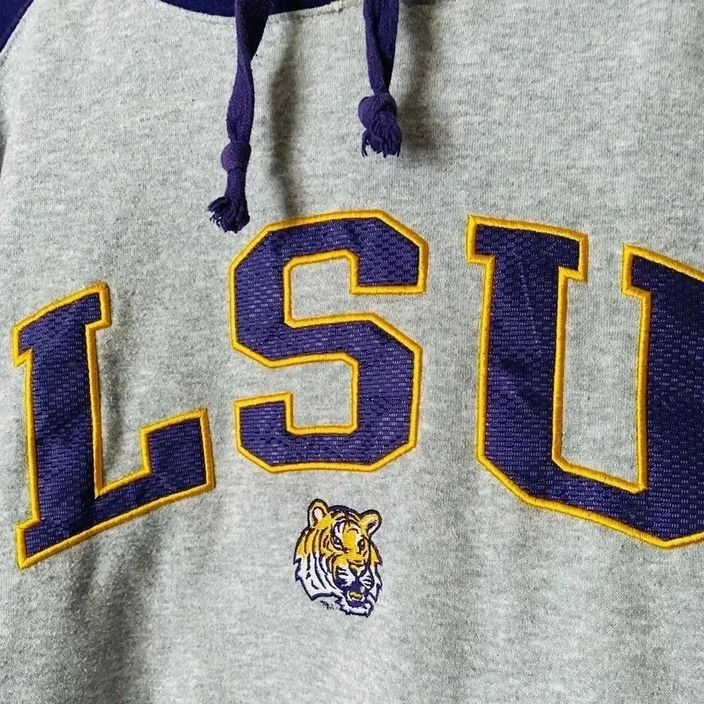 LSU | Youth Colosseum Heathered Gray/Purple Tigers Logo Pullover Hoodie Size L - Picture 3 of 3
